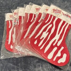 Bacon Stocking Holiday Decor - Red and White